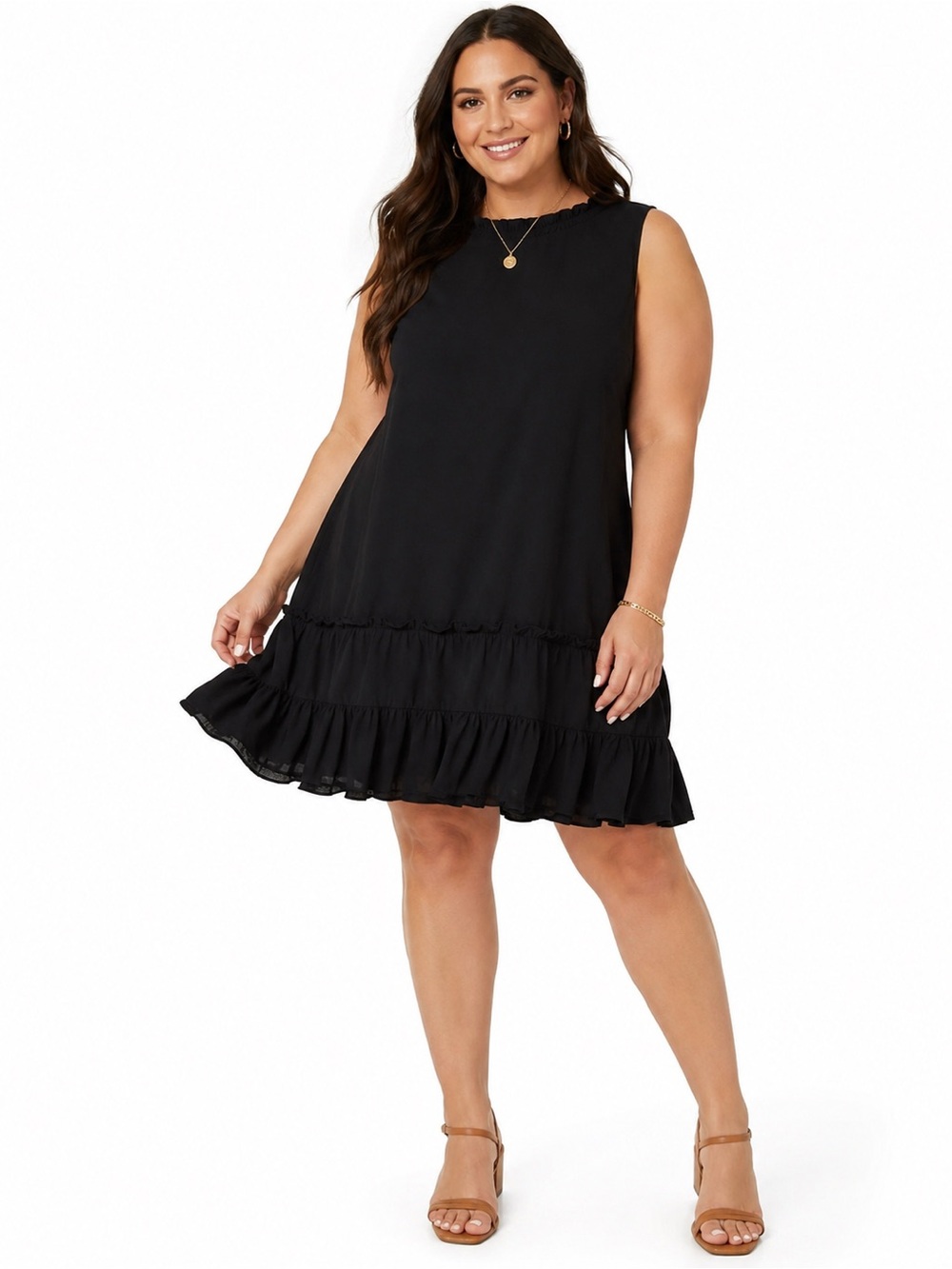 PrettyLittleThing Black Ruffle Hem Mini Dress Sleeveless Plus Size 16